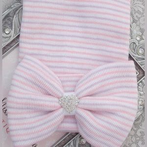 Newborn Hospital Grade Hat with Rhinestones and Bow